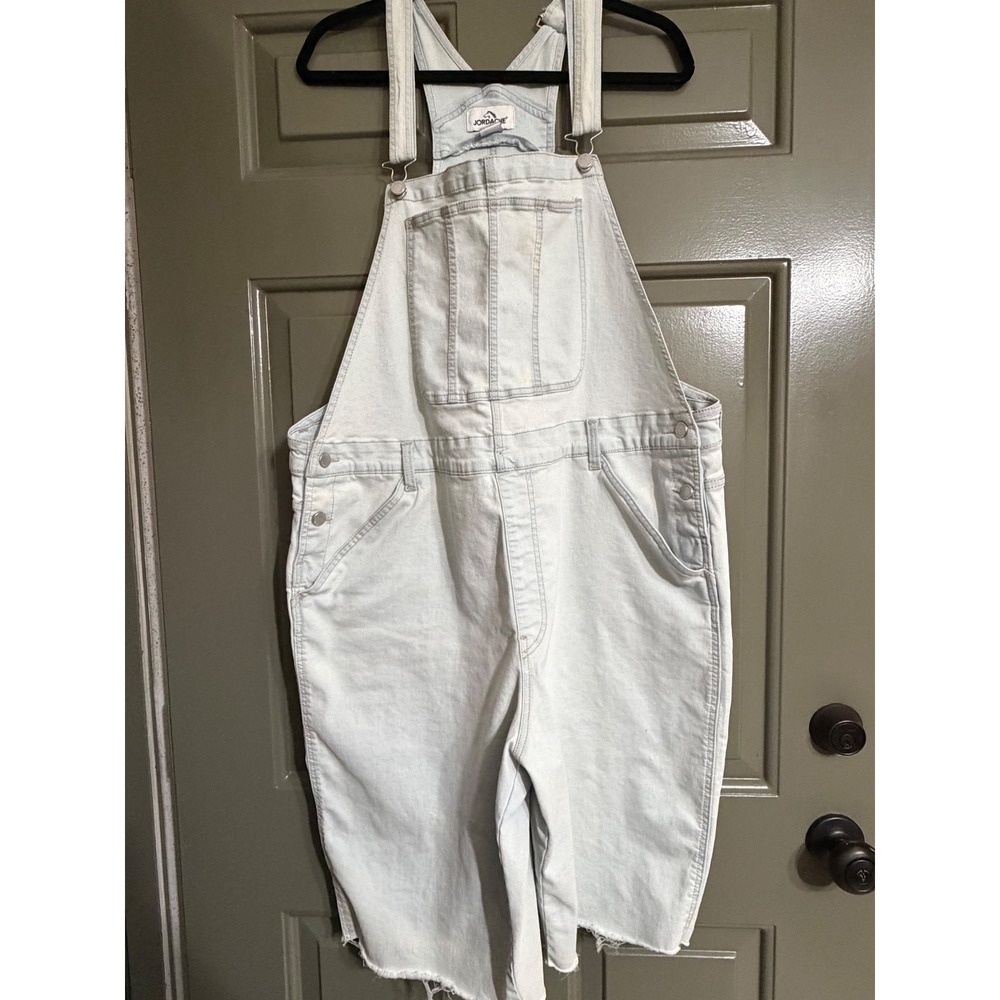 Jordache | Plus Size Denim Shortalls Light Wash Frayed Hem | XXL || Light Blue|